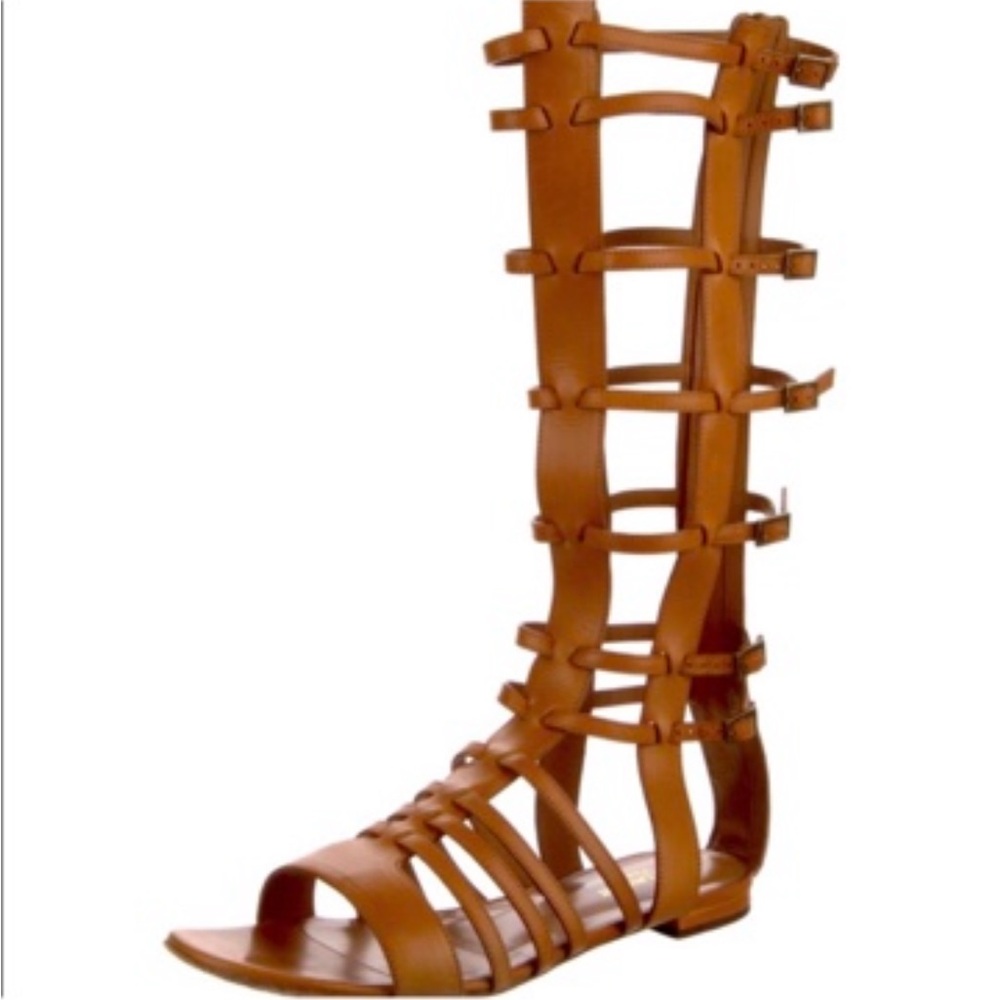 Saint Laurent Knee High Gladiator Sandals Brown SZ 38.5
